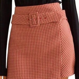 MANGO Red & Tan Check Belted Mini Skirt